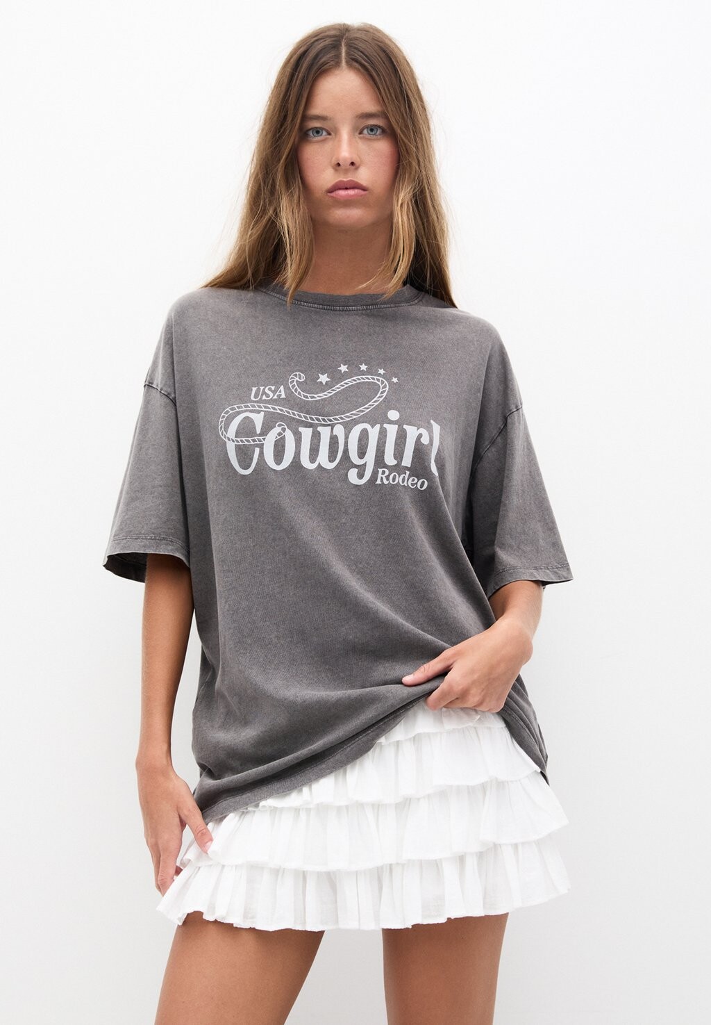 

Футболка с принтом SHORT SLEEVE RODEO PULL&BEAR, темно-серый