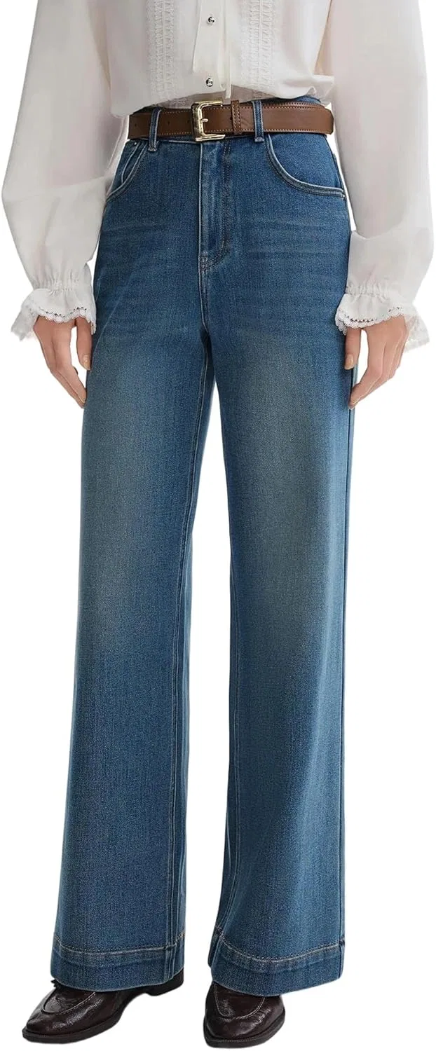 Джинсы прямого кроя, высокие, Women's Plus Size, Blue