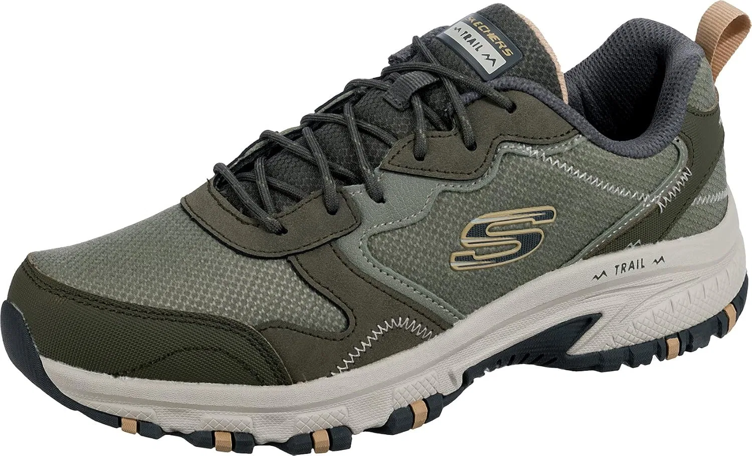 Мужские кроссовки Skechers Hillcrest Rocky Drift, Olive Leather Mesh Synthetic Taupe Trim