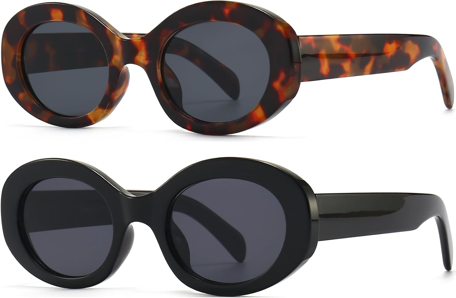 

PORADAY Современные толстые овальные солнцезащитные очки для женщин, модные очки-маска, ретро-очки, узкие массивные солнцезащитные очки с градиентным переходом цвета, круглые, Two Pack (Leopard/Grey+black/Grey)