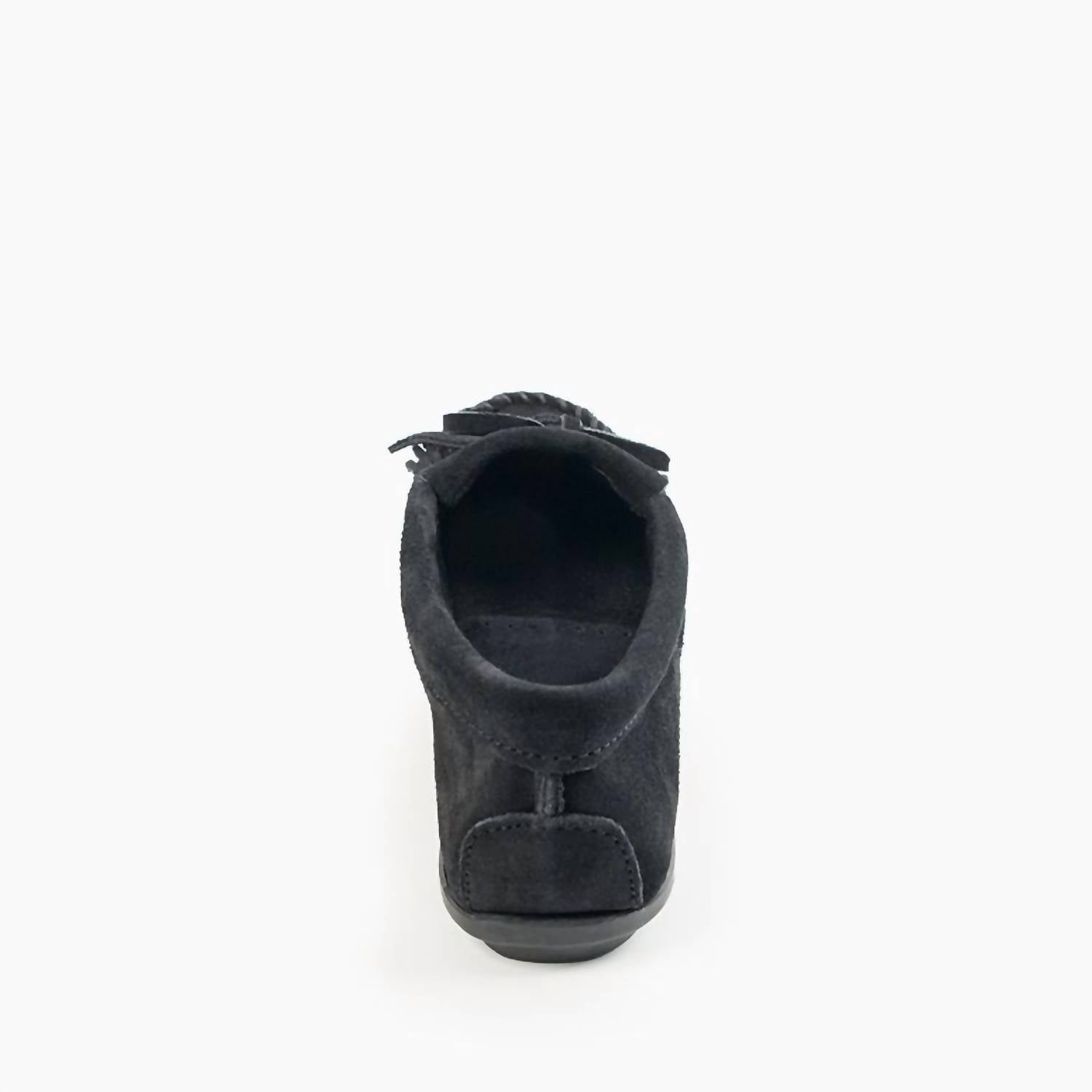 Женские мокасины с килтами на жесткой подошве черные Minnetonka — фото 2