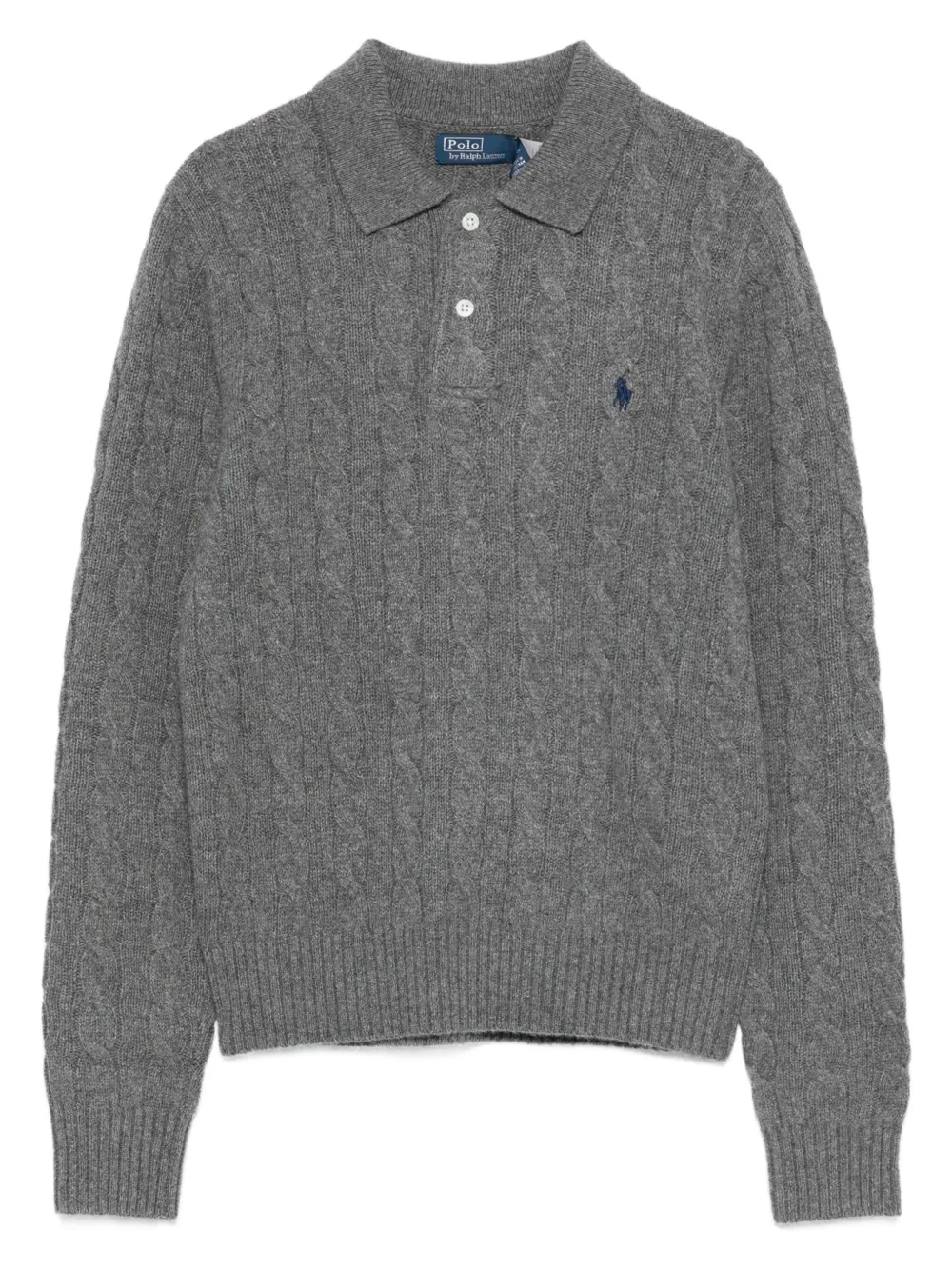 

Пуловер-поло из трикотажа с косами POLO RALPH LAUREN, серый