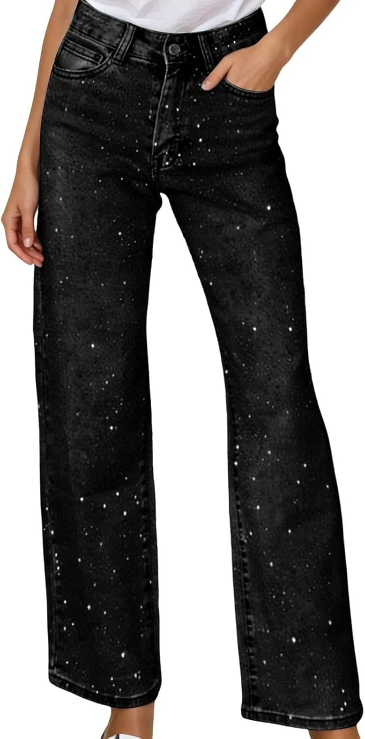 

Джинсы Wide Leg с камнями, High Waisted, Wash Vintage Gaexia