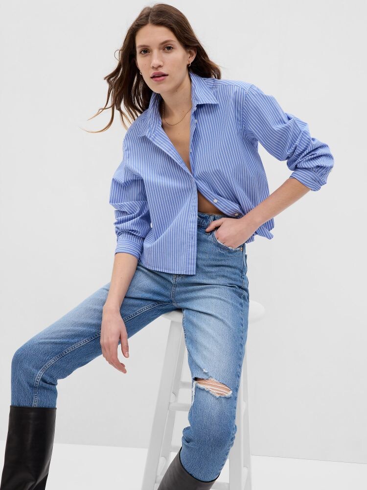 

Укороченная хлопковая рубашка Gap, синий