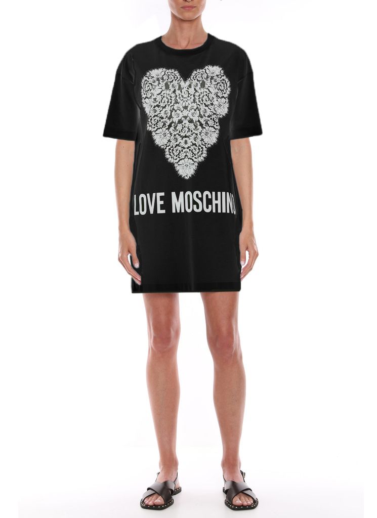 

Шикарное платье-футболка из хлопка с графическим принтом LOVE MOSCHINO, черный