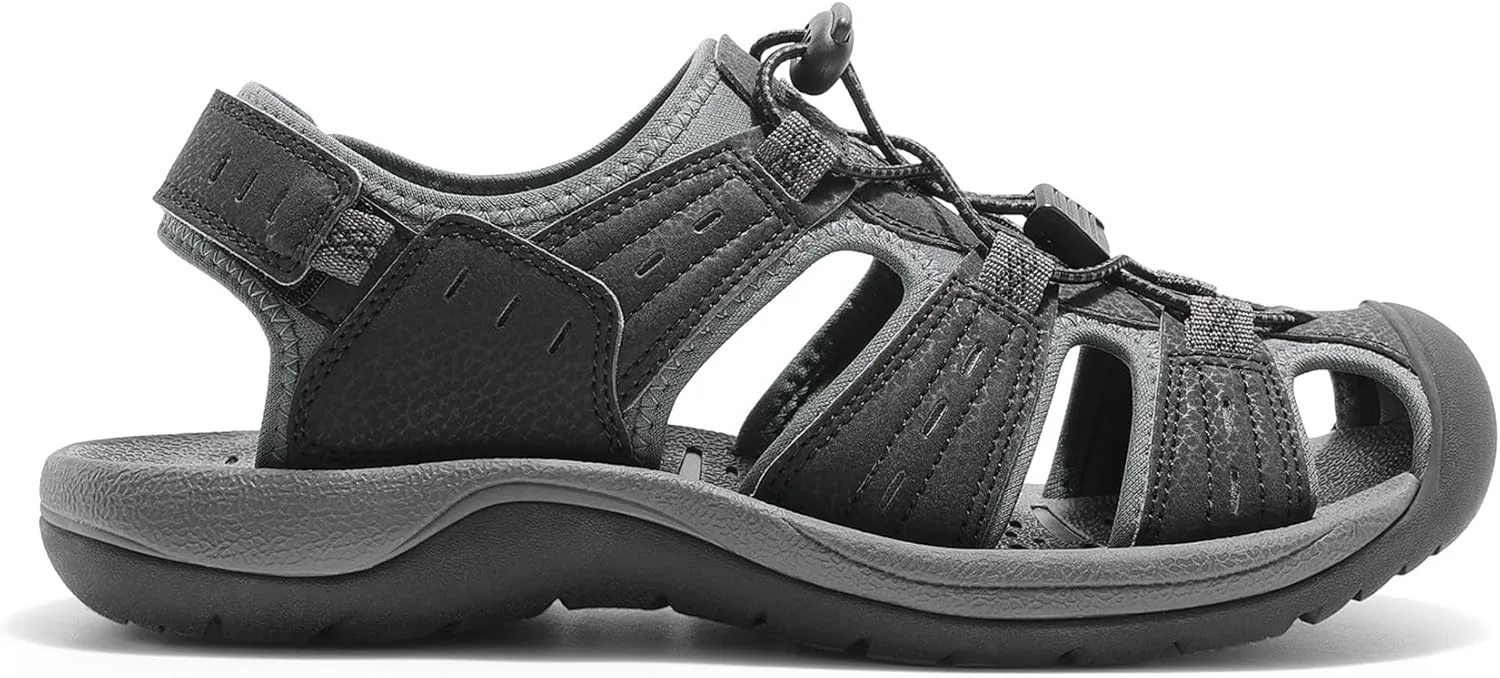 Мужские сандалии DREAM PAIRS с поддержкой: спортивные, для улицы, из быстросохнущей сетки, с закрытым носком, легкие, удобные водные туфли, черный/темно-серый — фото 2