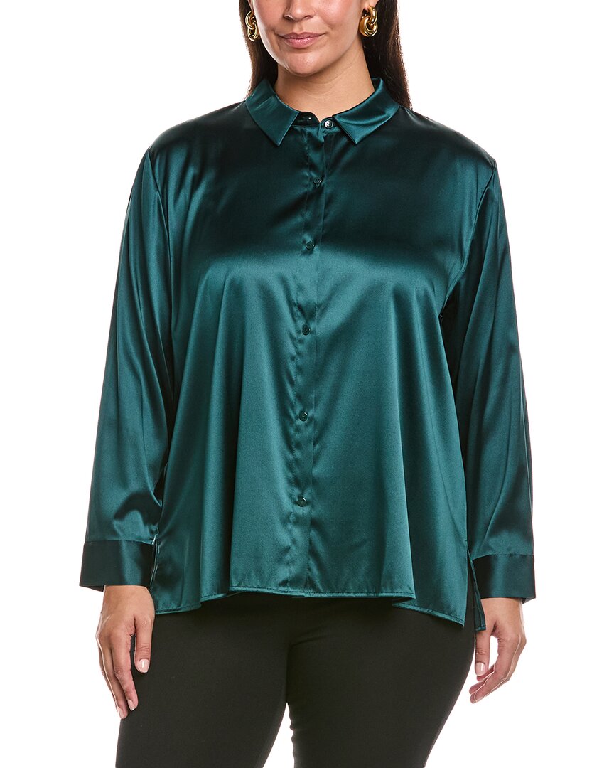 

EILEEN FISHER Plus Классическая рубашка с воротником из смесового шелка, зеленый