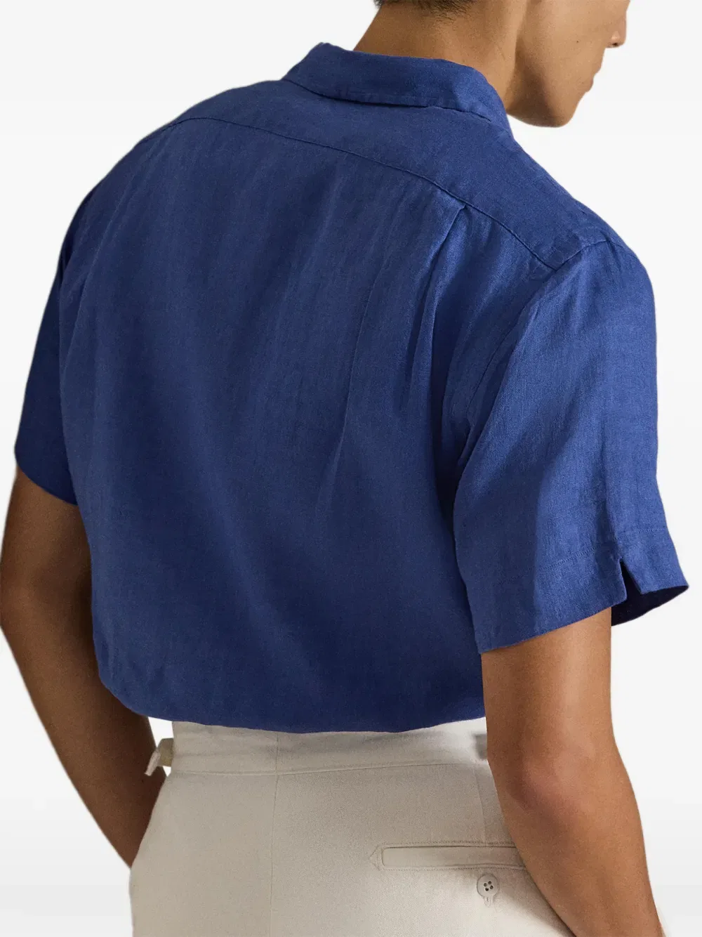 Вышитая льняная рубашка с карманом Polo Ralph Lauren, синий — фото 4