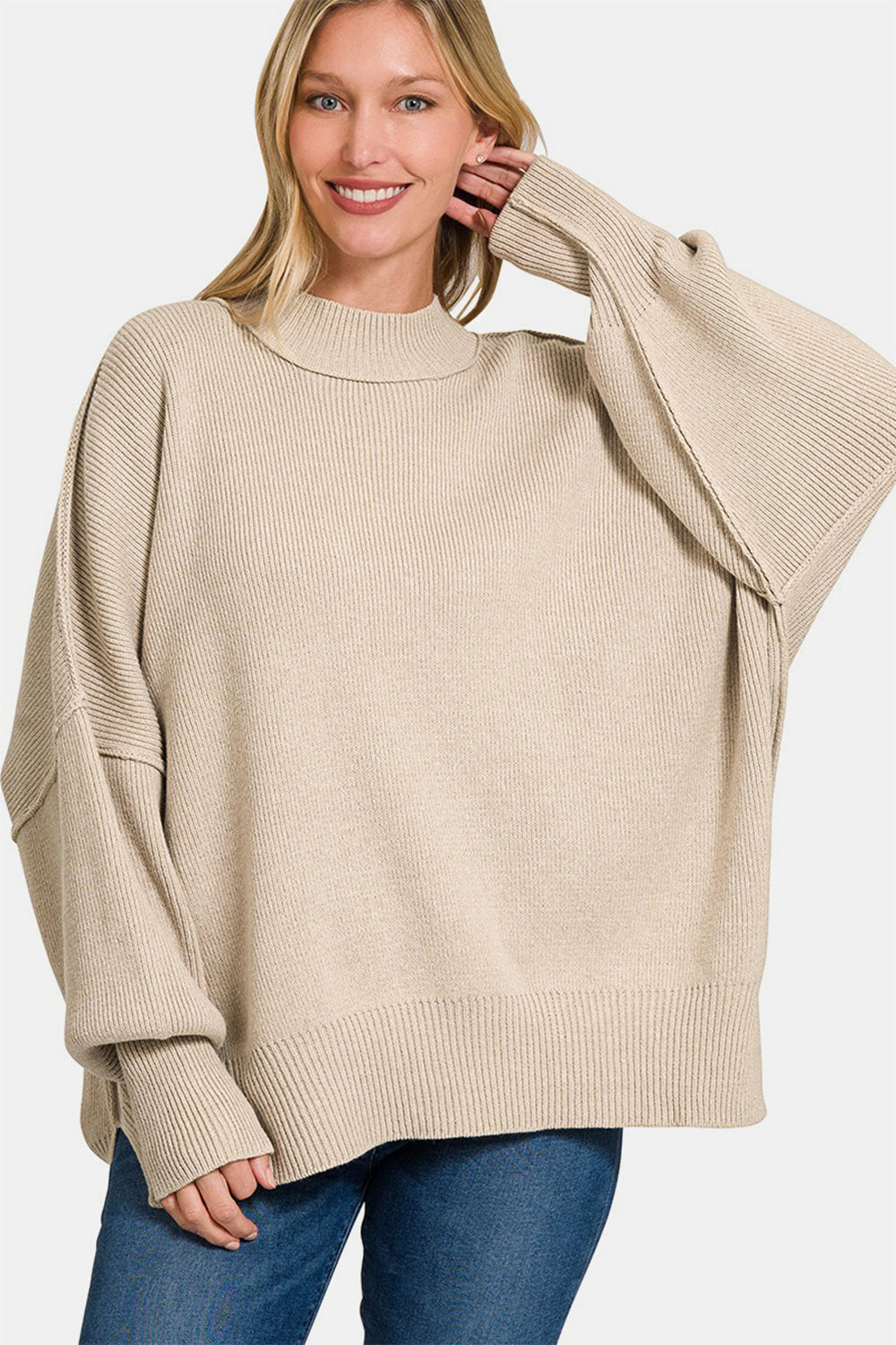 

Свитер оверсайз с боковой посадкой FASHNZFAB, цвет h beige