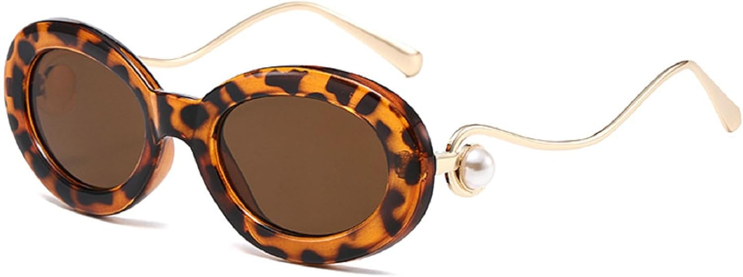 

Ретро овальные солнцезащитные очки для женщин, модные, роскошные, с металлической оправой, дизайнерские, винтажные, с защитой от УФ-излучения UV400, трендовые женские солнцезащитные очки с жемчужным блеском mincl, Leopard Brown
