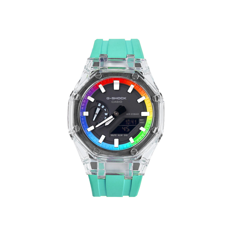 

CASIO Часы Unisex Liquid Crystal/Analog Dual Display Series 48.5mm Black Watch, Rainbow Paradise Glacier Ice Blue