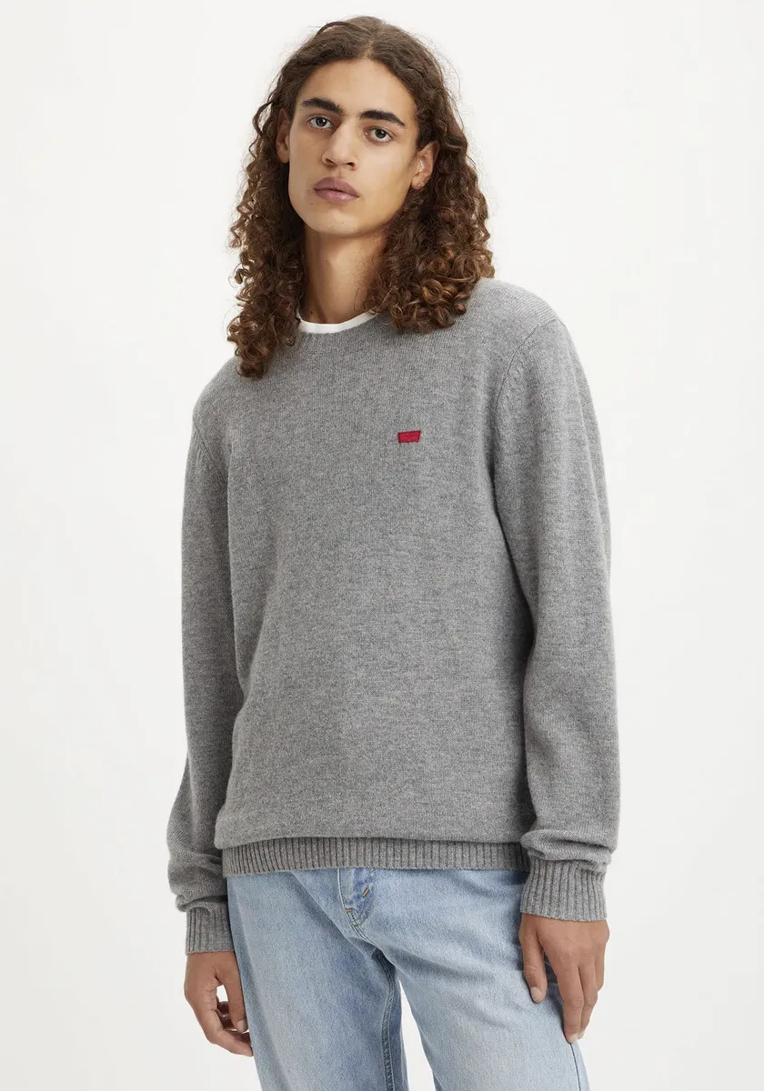 Шерстяной свитер Levi's "ORIGINAL HM SWEATER", классической формы с круглым вырезом, серый — фото 2
