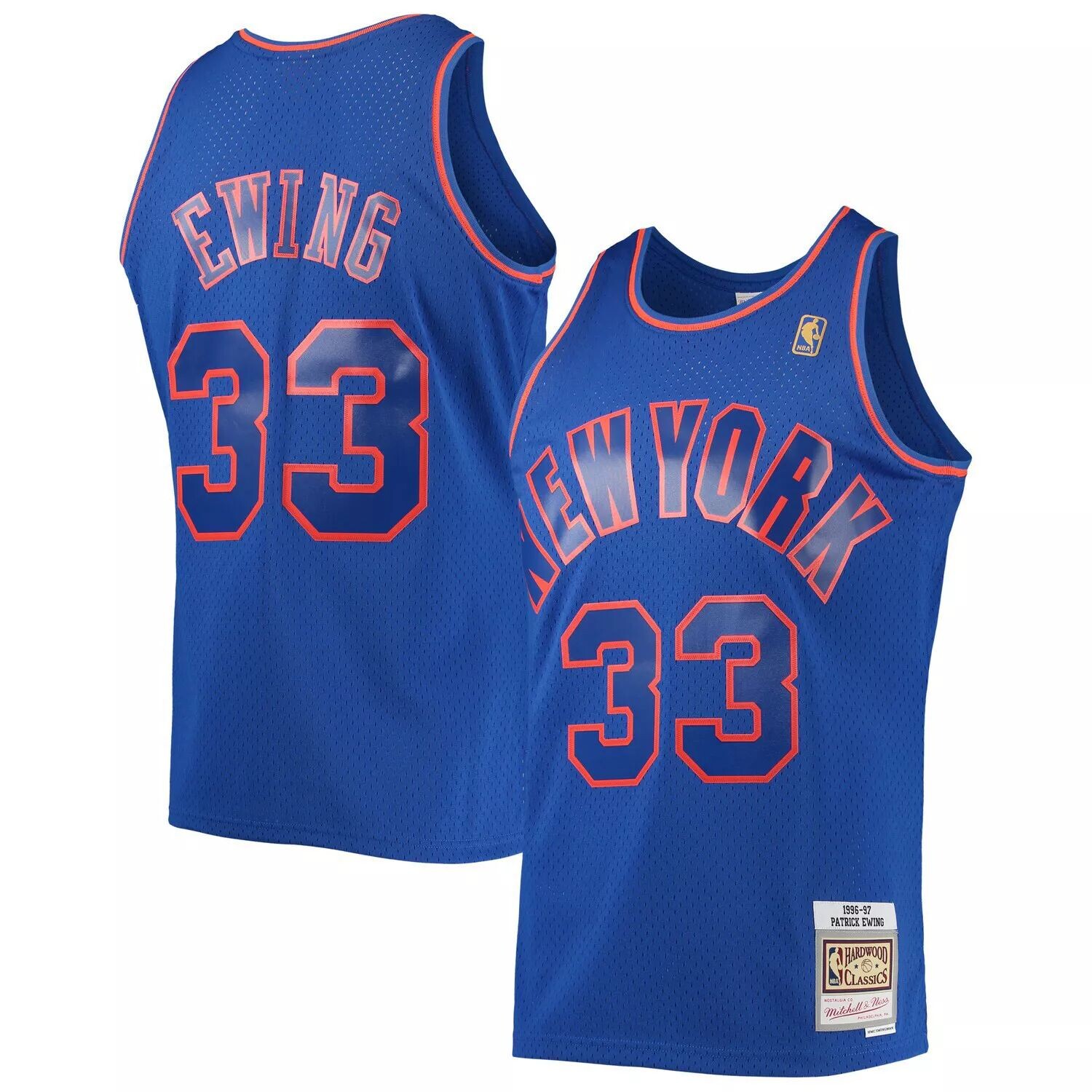 

Мужская синяя майка Mitchell & Ness Патрик Юинг New York Knicks 1996-97 Hardwood Classics Swingman, Синий, Мужская синяя майка Mitchell & Ness Патрик Юинг New York Knicks 1996-97 Hardwood Classics Swingman