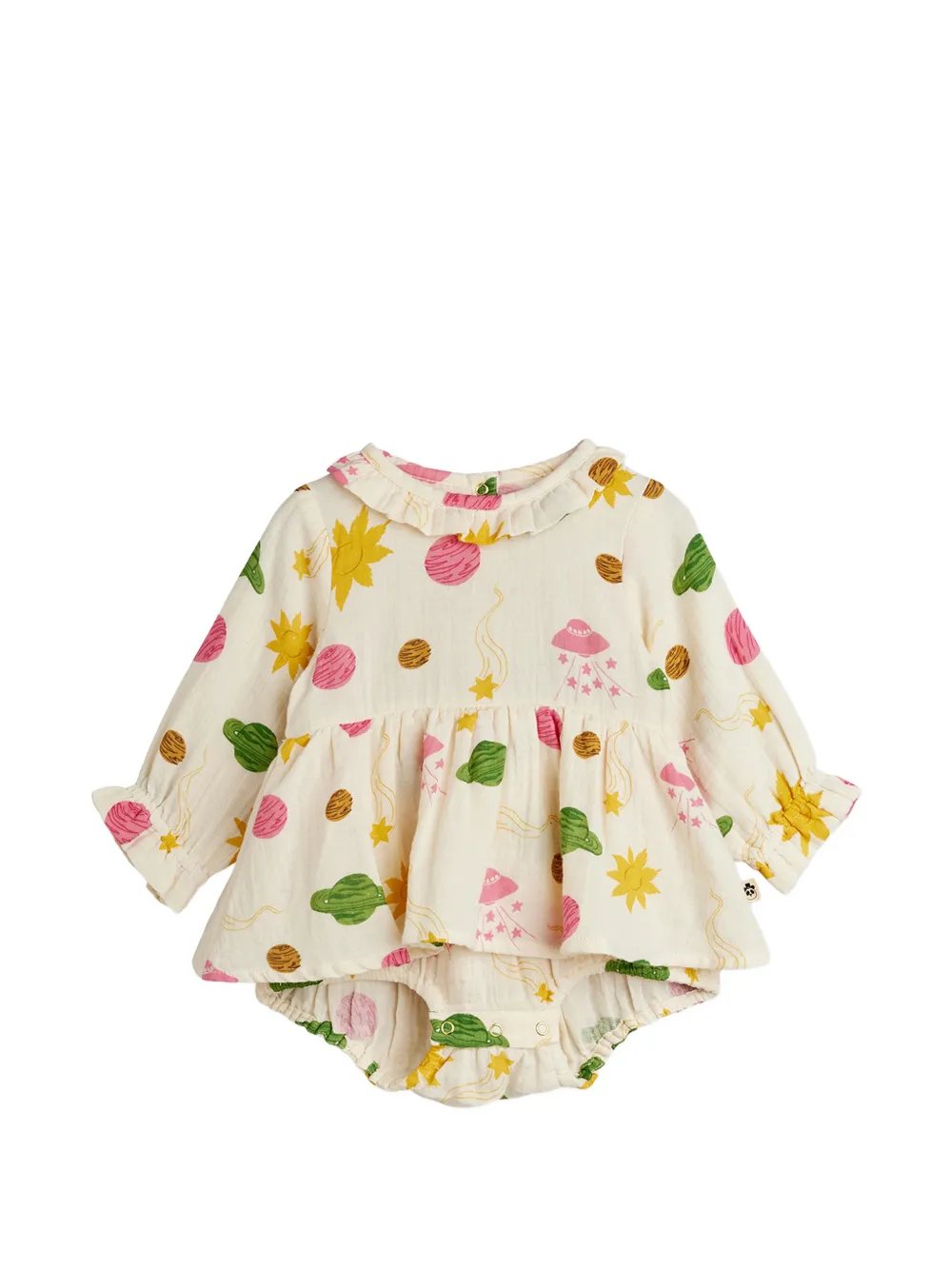 

Комбинезон с оборками и принтом Mini Rodini, бежевый