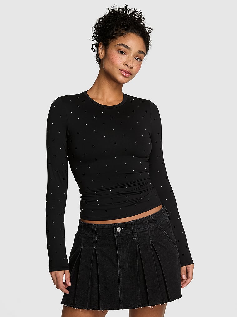 

Футболка с длинным рукавом из эластичной ткани Pink, pure black diamante