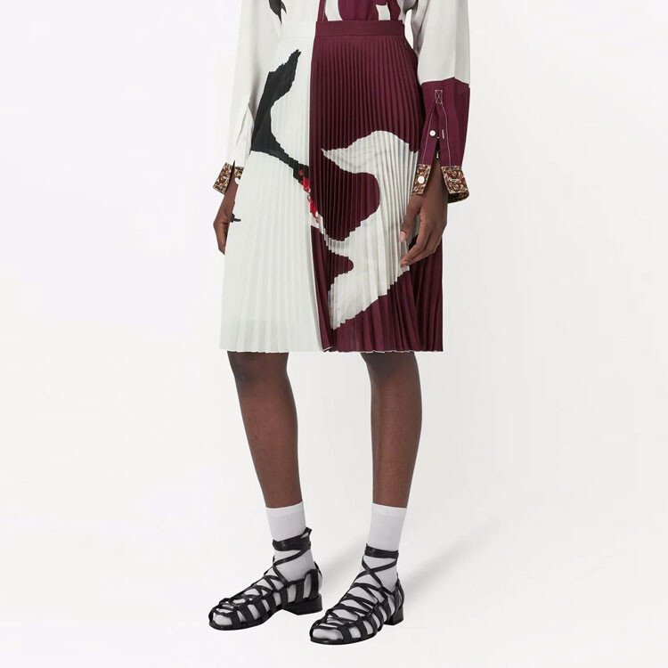 Юбка женская Burberry, длинная, белый/бордовая — фото 3