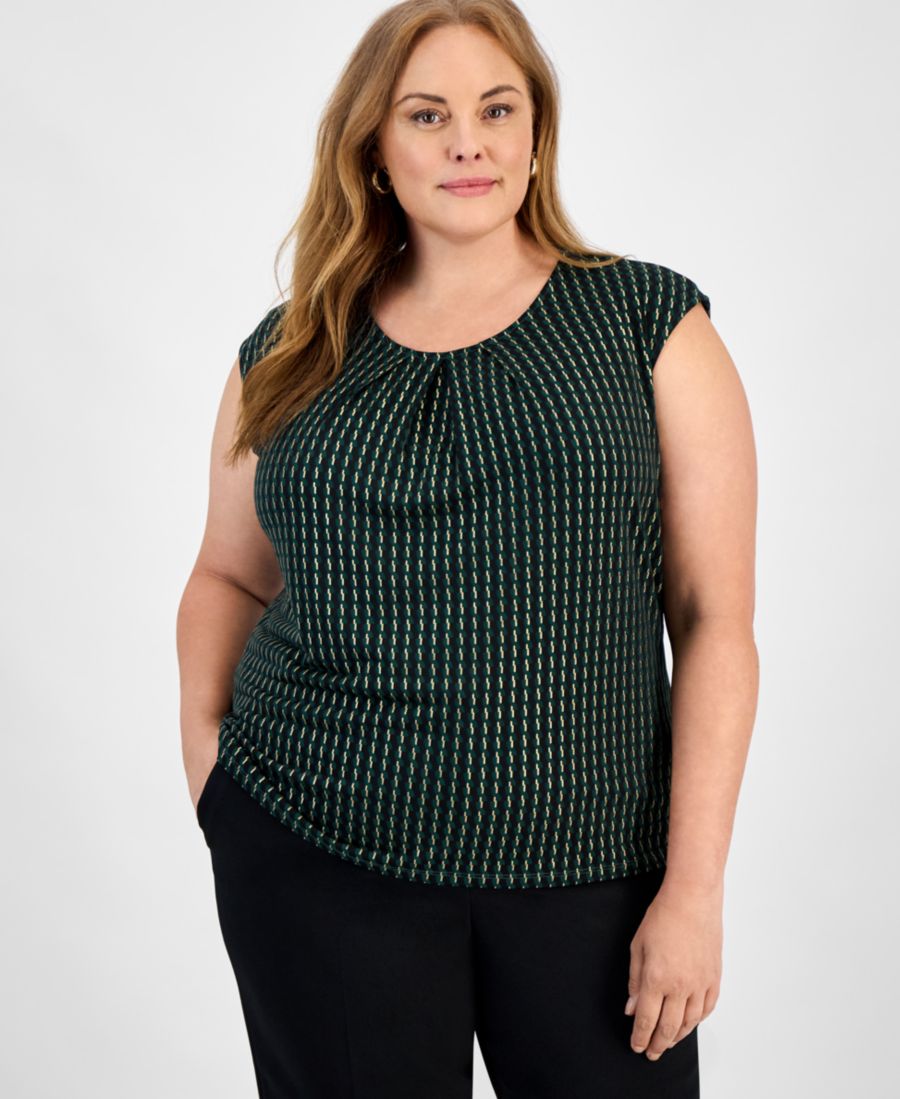 

Топ без рукавов с принтом и складками на воротнике, большого размера Kasper, Evergreen Multi