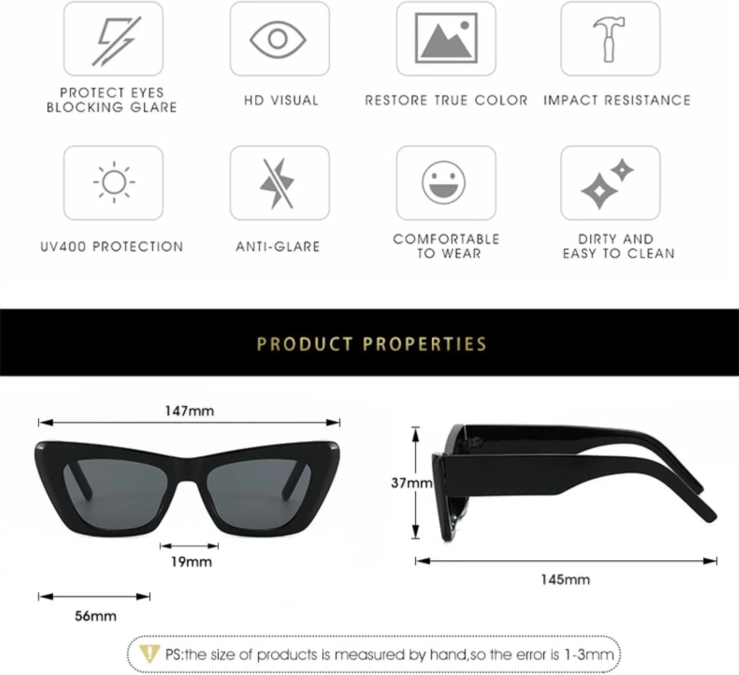 

Модные женские солнцезащитные очки с градиентной оправой и цветными вставками, модель «кошачий глаз», прозрачные, для активного отдыха TVTBBVV, C1blackgrey