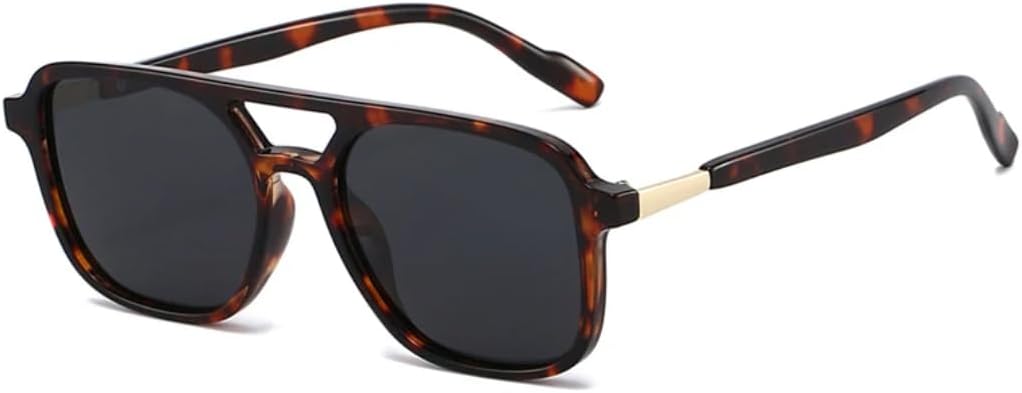 

Винтажные мужские солнцезащитные очки с двойной перемычкой, квадратной формы, градиентные линзы, защита от УФ-излучения UV400, модные женские солнцезащитные очки TVTBBVV, Leopard Grey