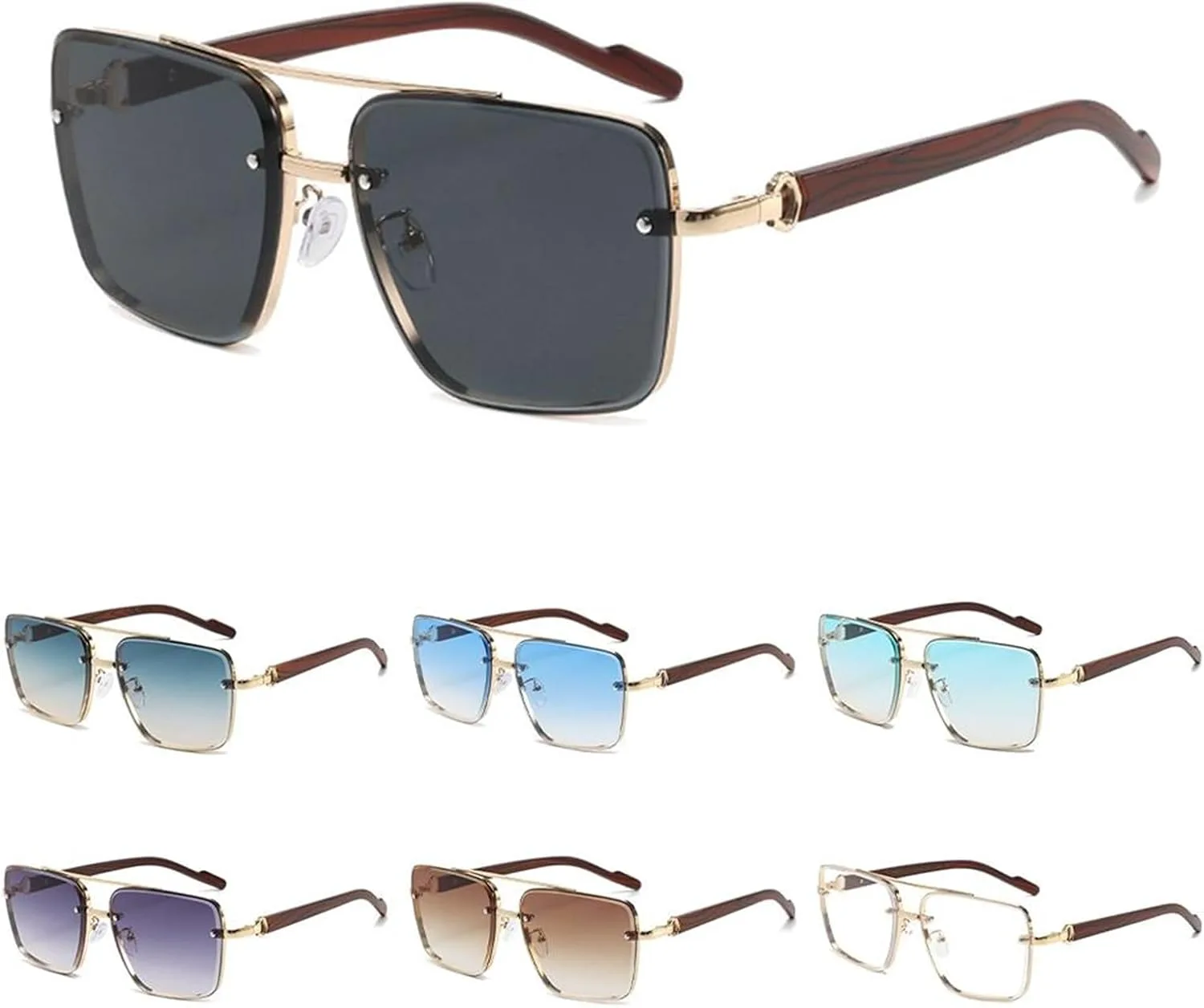 

Солнцезащитные очки с деревянной и металлической оправой и защитой от УФ-излучения UV400 | Градиентные линзы, двойная перемычка | Для женщин и мужчин DSVIGF, Green