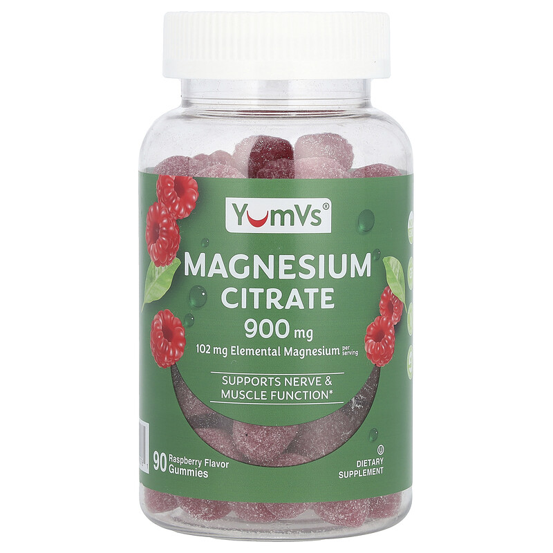 

YumVs, цитрат магния, со вкусом малины, 900 мг, 90 жевательных мармеладок (300 мг в 1 жевательной таблетке)