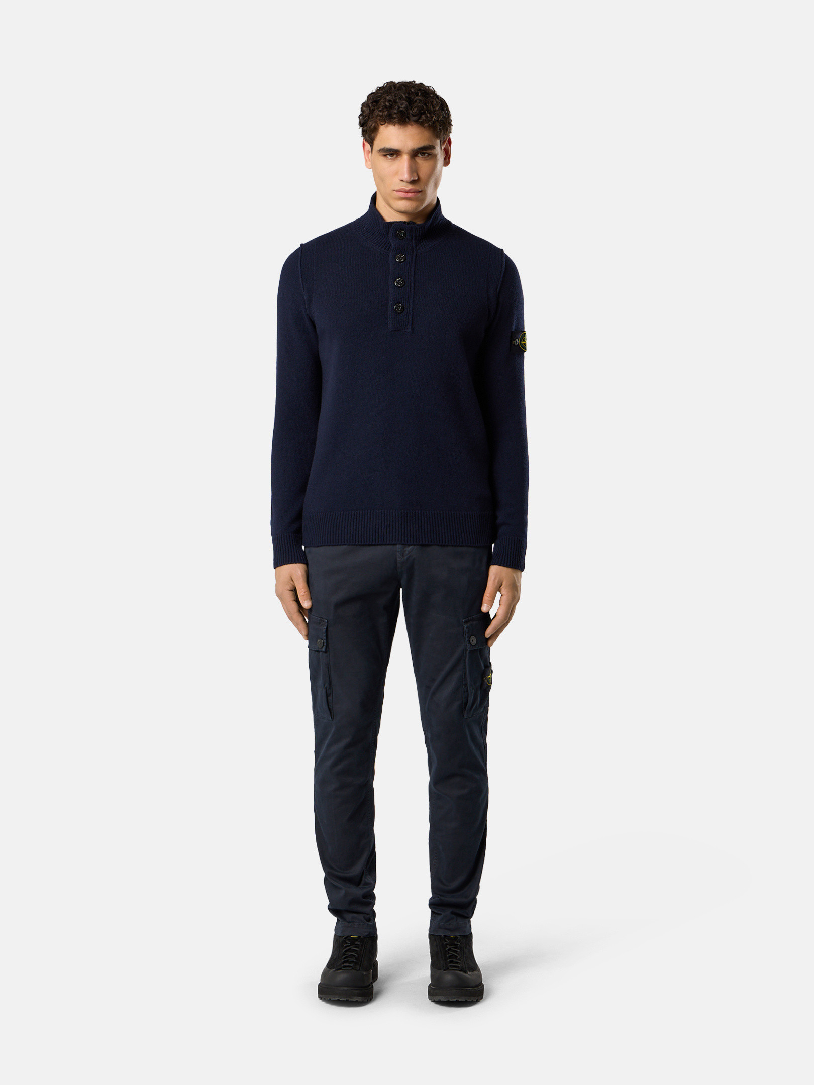 Свитер с полумолнией и фетровой отделкой Stone Island 5100040 LAMBSWOOL, Navy Blue — фото 2