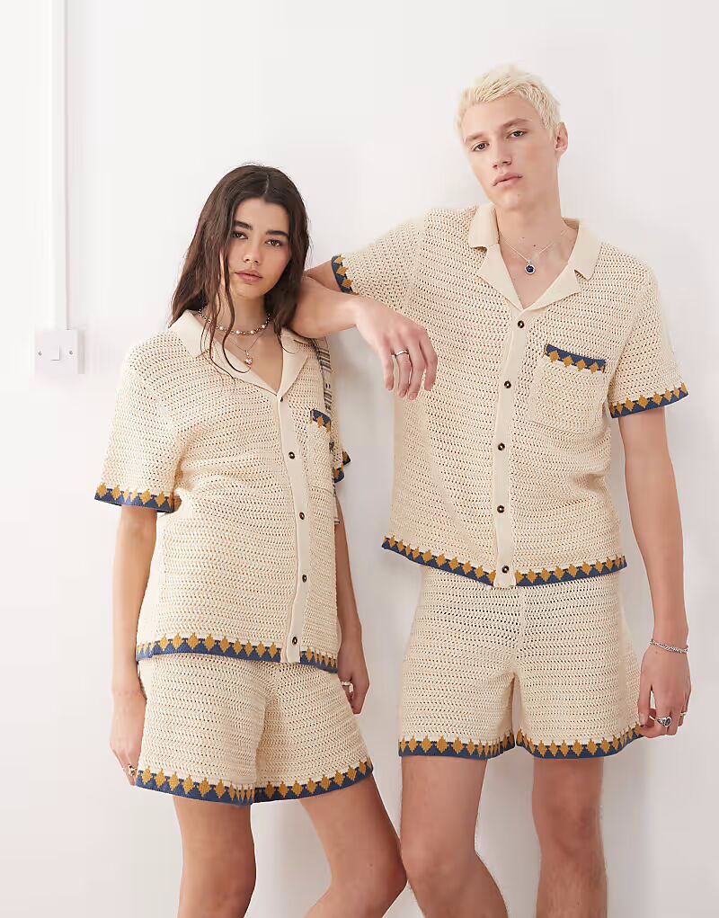 

Рубашка свободного кроя унисекс с короткими рукавами цвета кремовый, кофточка Reclaimed Vintage