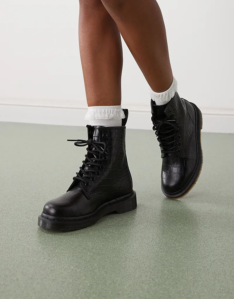 Ботинки Dr Martens 1460 Croco 8 Eye черного цвета