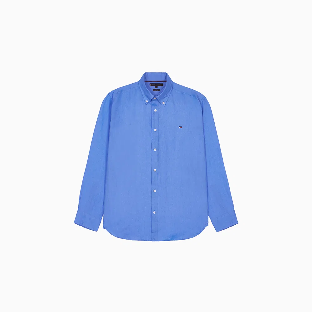 Мужская премиальная льняная рубашка Tommy Hilfiger Asian Fit, синяя — фото 2