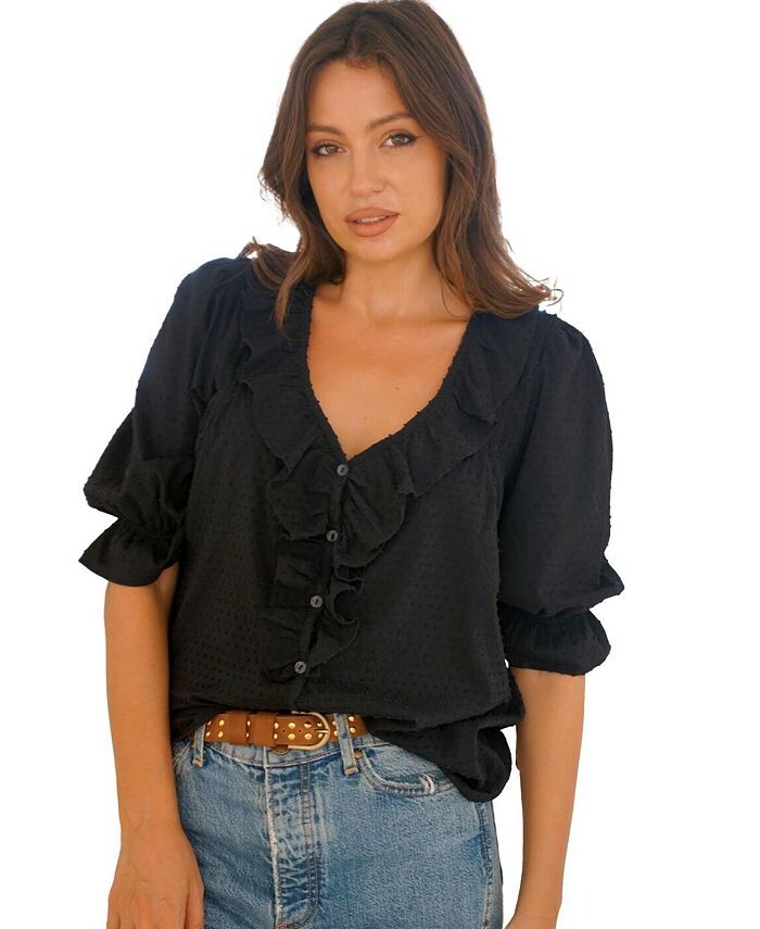 

Женская хлопковая рубашка с коротким рукавом Chloe Paneros Clothing, черный