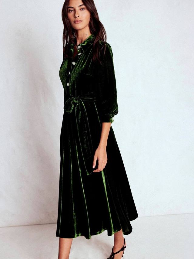 

Платье-рубашка Vivienne из бархата Boden, Green Fir