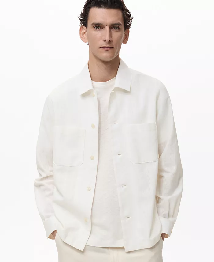 

Мужская льняная рубашка с карманами Overshirt MANGO, коричневый/бежевый