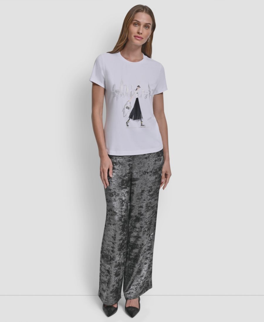 

Женская футболка с изображением панорамы Нью-Йорка DKNY, White