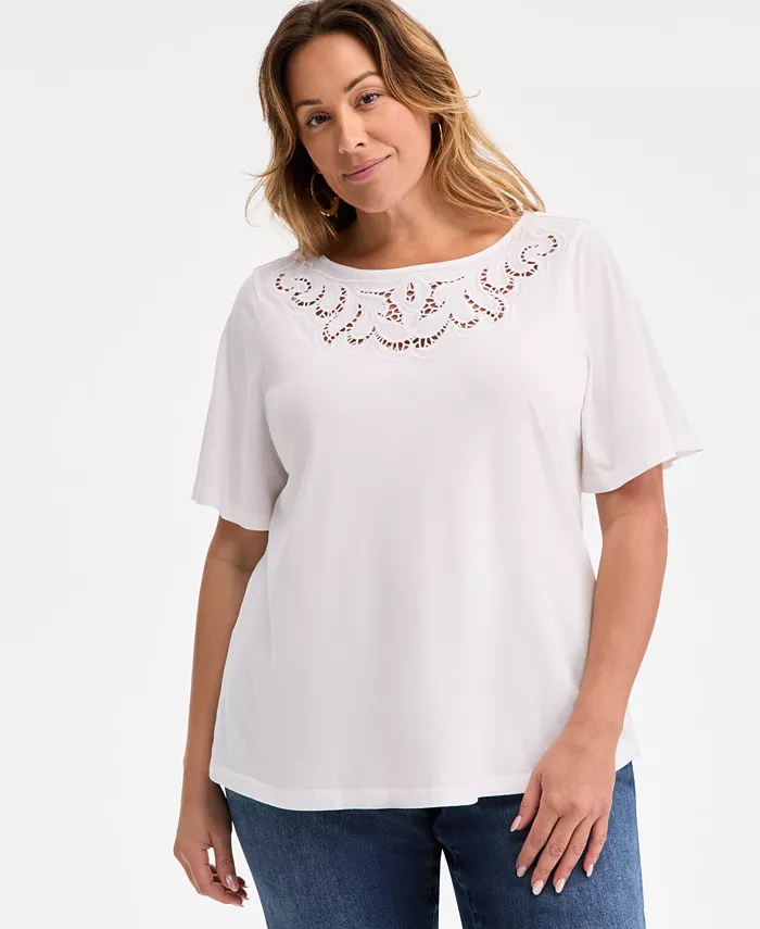 

Футболка Plus Size с кружевной кокеткой Style & Co, белый