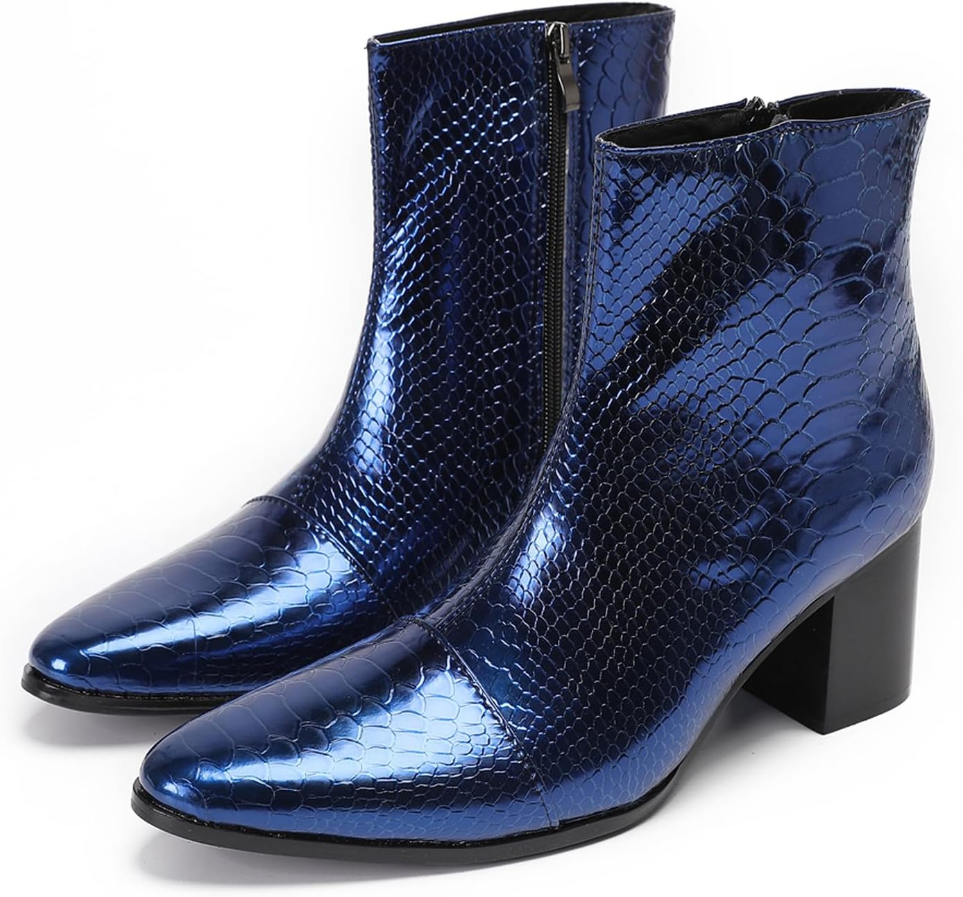 

Мужские повседневные ботинки Santimon из лаковой кожи, стиль Челси с молнией сбоку, средние по голенище, синий