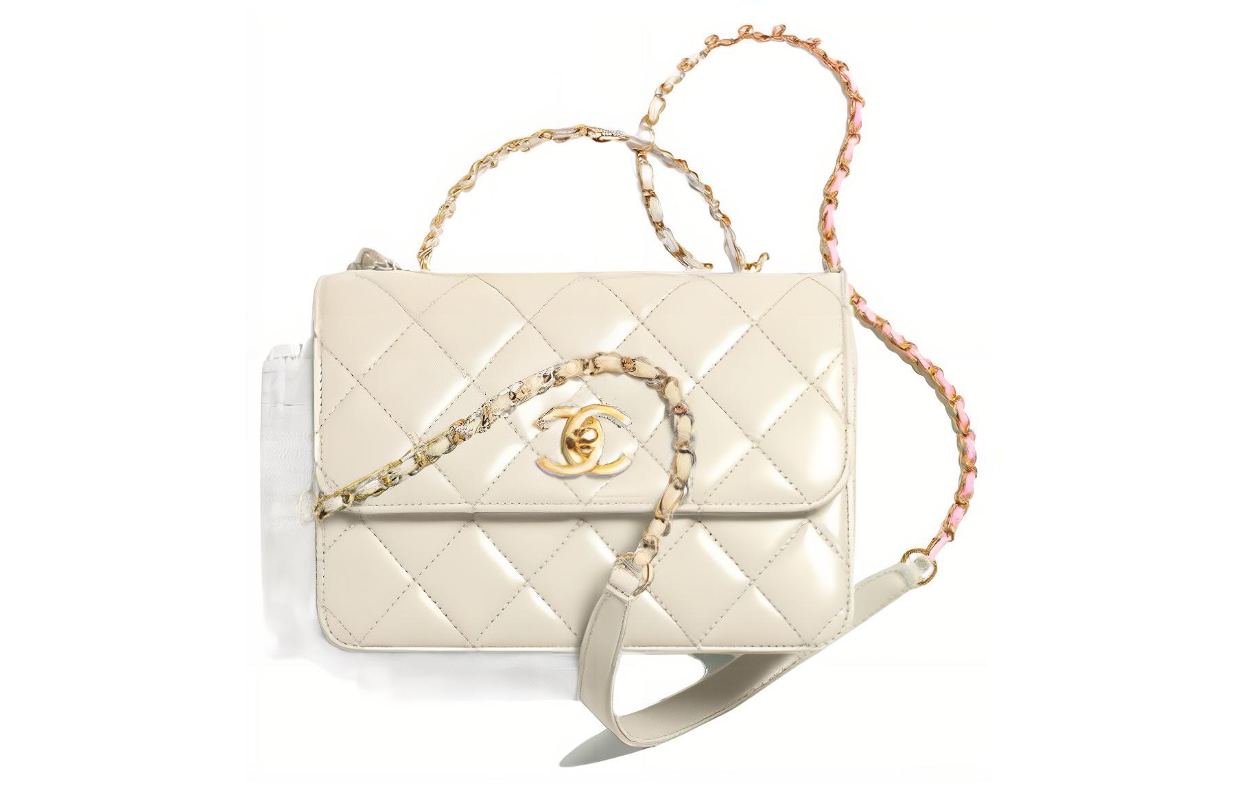 

CHANEL 23P SS Smooth Cow Leather Handbag, Shoulder Bag, Crossbody Bag Mini Women's White