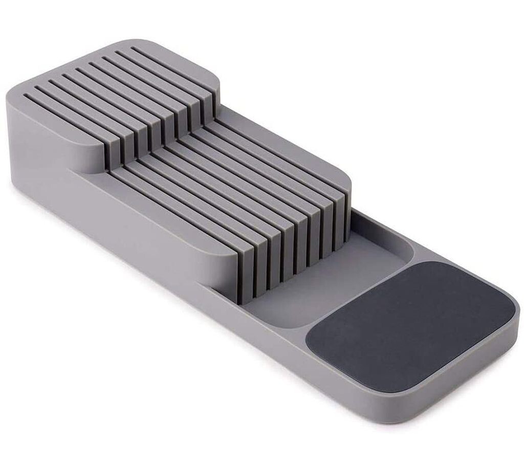 

Улучшенный блок для ножей для ящика, двухъярусный органайзер для ножей с прорезями, пространством, блок для ножей с нескользящей подставкой, для ящика или столешницы, безопасный, компактный, съемный (лоток, серый) Vyydsdzhg