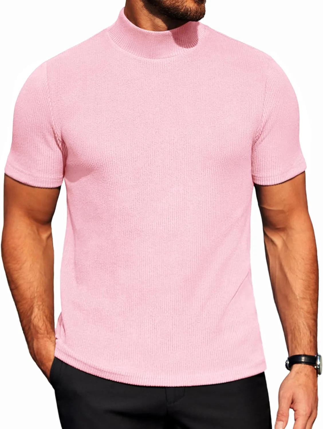 

COOFANDY мужской короткий рукав с воротником-стойкой, мягкий легкий свитер