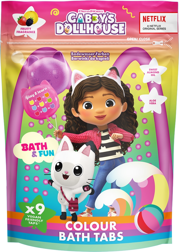 

Цветные таблетки для ванны Gabby'S Dollhouse, 3y+ 9× 16 гр