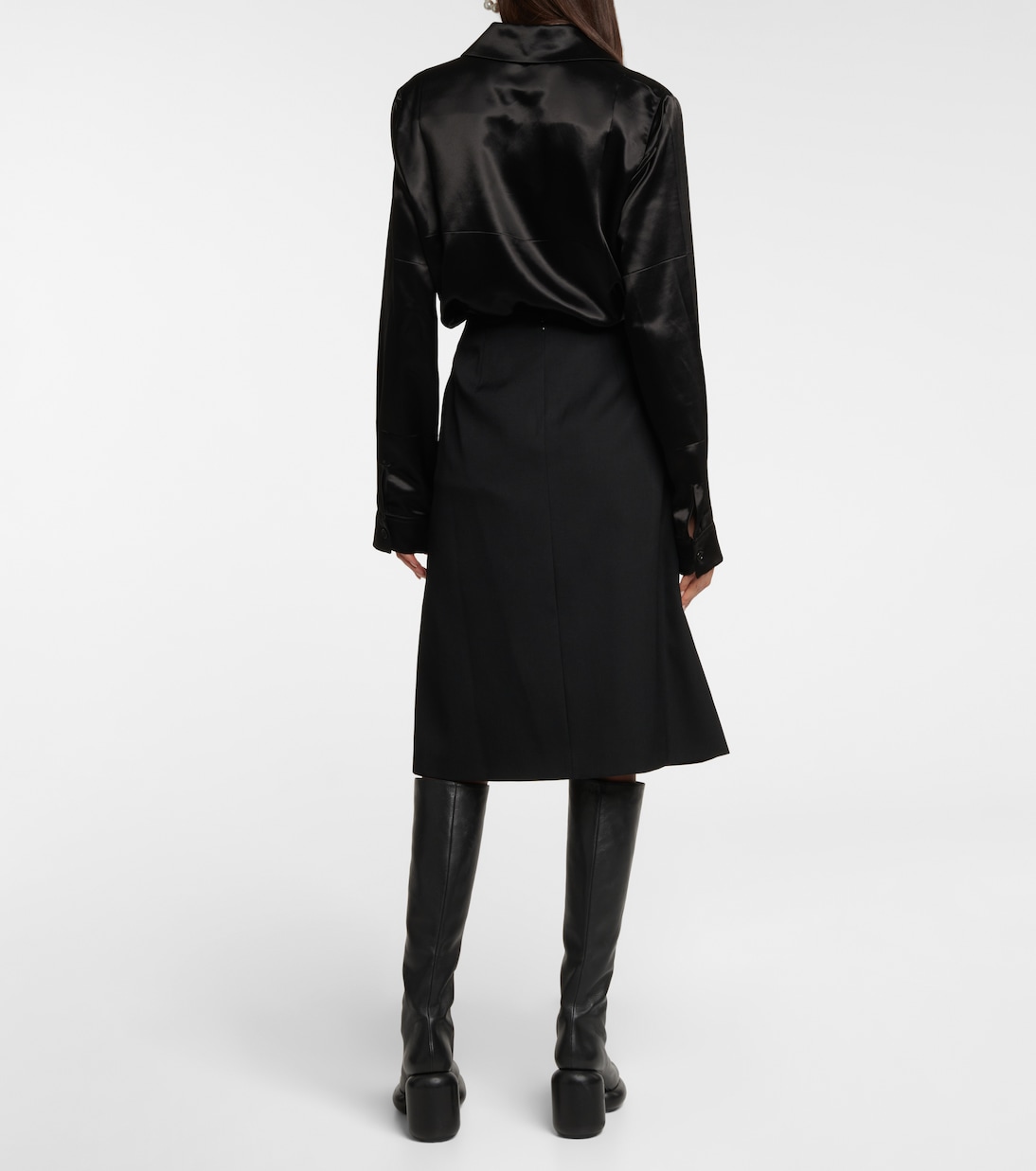 Юбка миди из натуральной шерсти Jil Sander, черный — фото 3