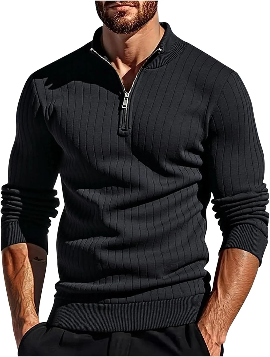 

Мужской свитер Quarter Zip с длинным рукавом, легкий, Casual