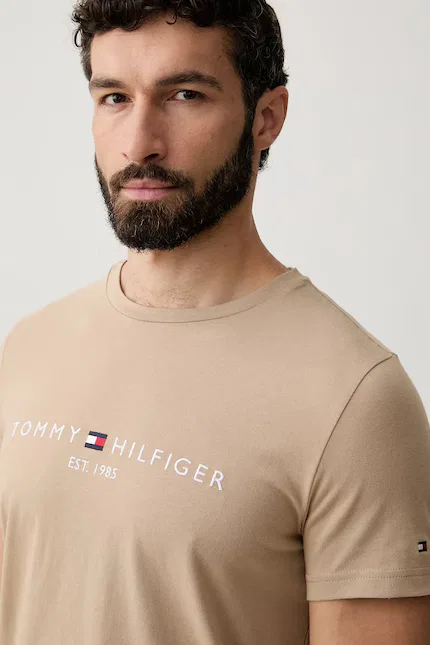 Футболка хлопковая męski bawełniany Tommy Hilfiger, бежевый — фото 4