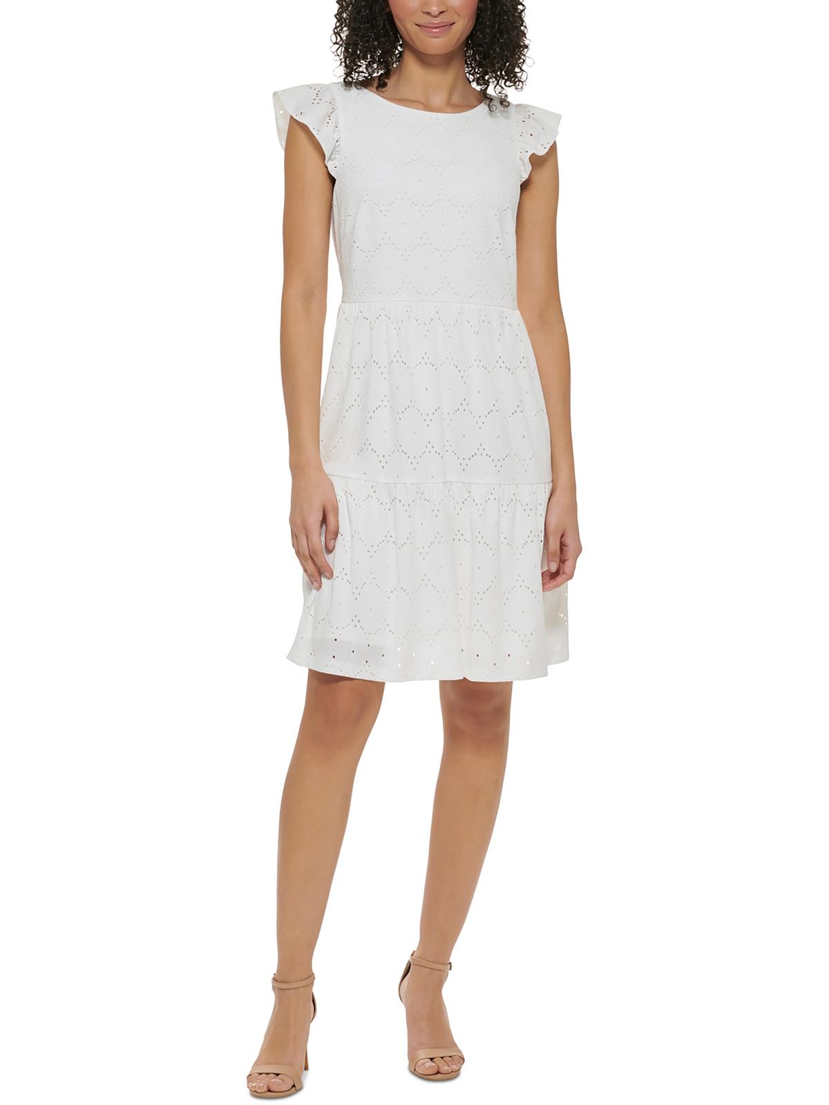 

Мини-платье Petites Womens с ярусными люверсами Jessica Howard, белый