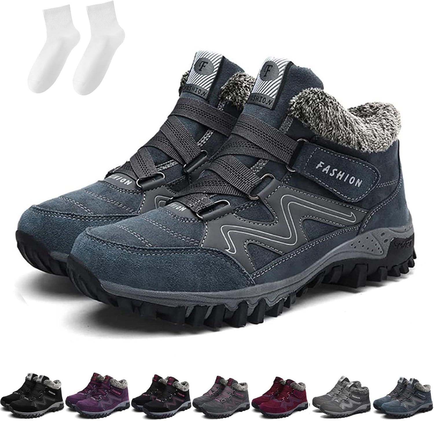 

Женские зимние термо-ботинки, водонепроницаемые противоскользящие снежные, зимние высокие термо-ботинки для женщин и мужчин Kuker, синий