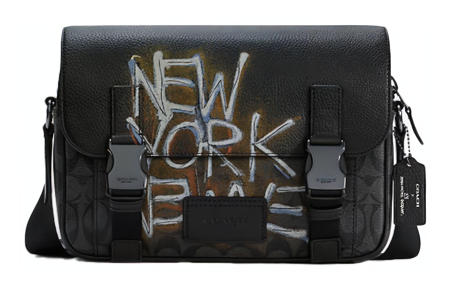 

COACH Кожаная наплечная сумка Basquiat Collaboration Track, большая кроссбоди мужская black
