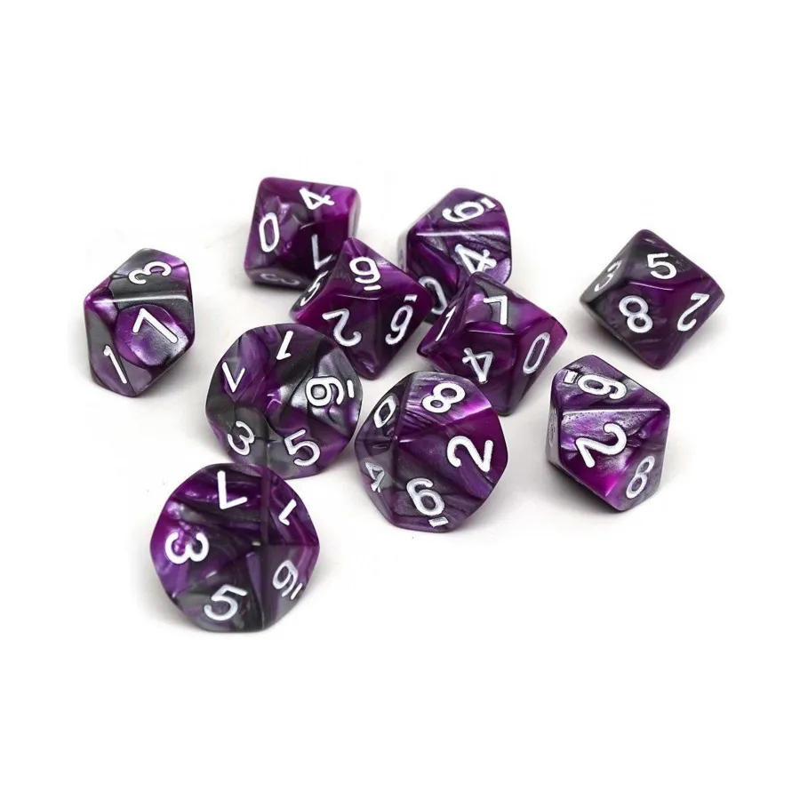 

d10 Фиолетовый и серый гранит с белым (10), Dice - Assorted (Easy Roller Dice)