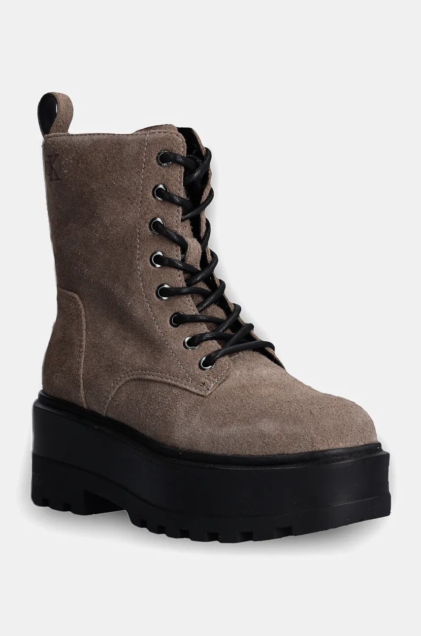 

Замшевые байкерские ботинки Calvin Klein Jeans FLATFORM ZIP LACEUP MG S, коричневый