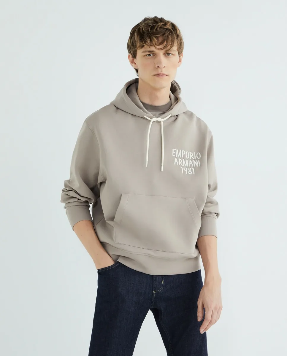 

Мужская толстовка прямого кроя с вышитым логотипом Emporio Armani, цвет Topo