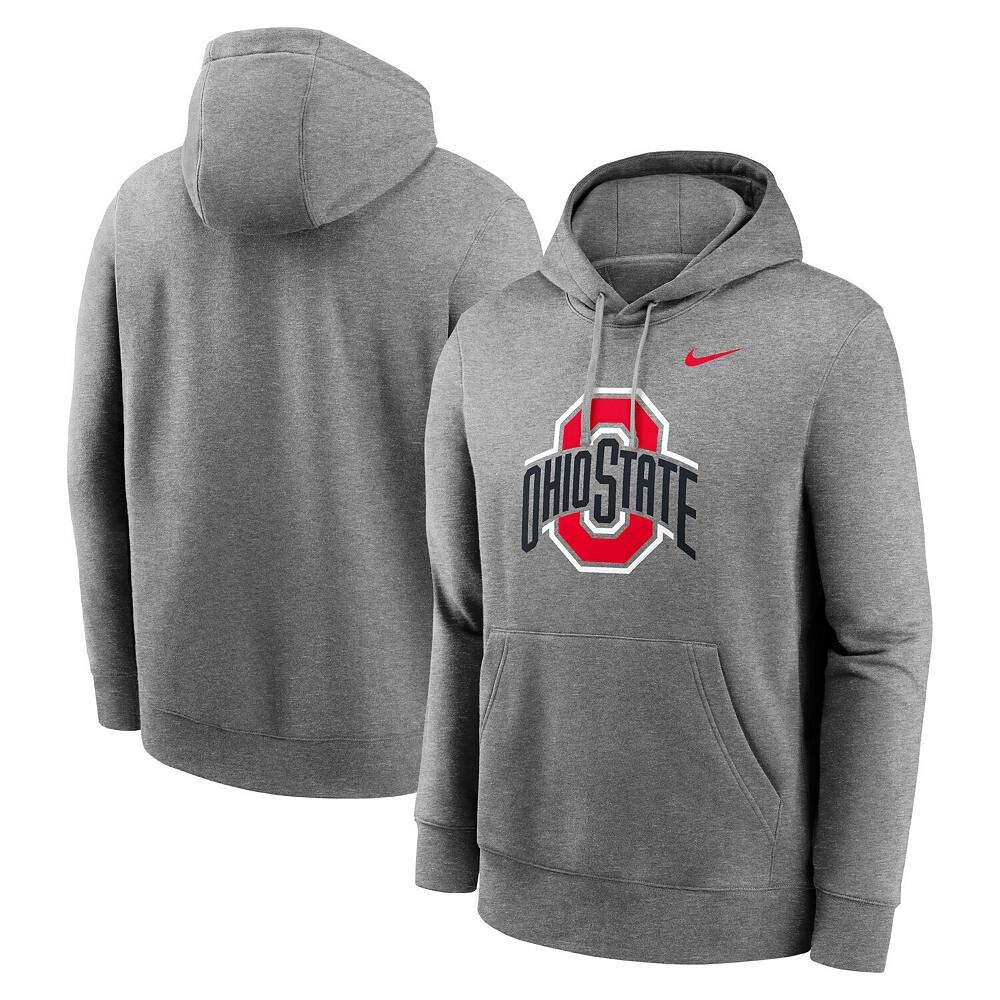 

Мужской флисовый пуловер с капюшоном Nike Heather Grey Ohio State Buckeyes Primetime Evergreen Club, цвет Osu Grey