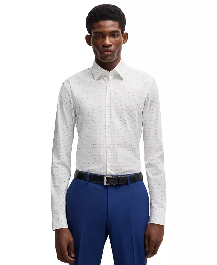 

Мужская классическая рубашка из стрейч-хлопка Regular-fit Hugo Boss, синий